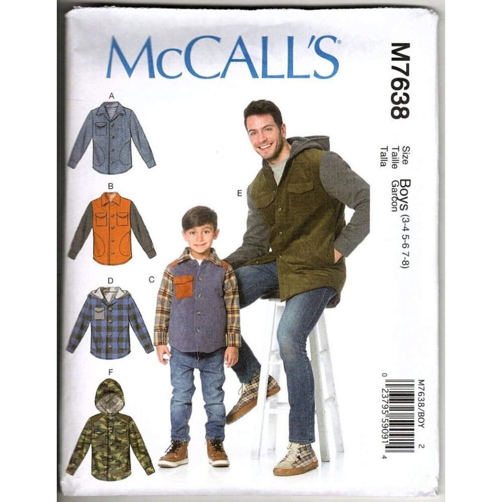 McCall's M7638 Boys 3 to 8 Hooded Jacket Uncut Sewing Pattern New